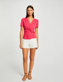 T-shirt Manches Courtes Col Cache-coeur Framboise Femme -Mode de Reve Magasin t shirt manches courtes col cache coeur framboise femme vue5 32536300962740502