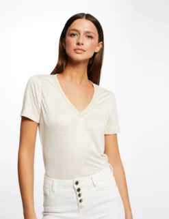 Mode de Reve Magasin 17 T-shirt Manches Courtes Col En V Ivoire Femme