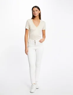 T-shirt Manches Courtes Col En V Ivoire Femme -Mode de Reve Magasin t shirt manches courtes col en v ivoire femme vue5 32536300928660203