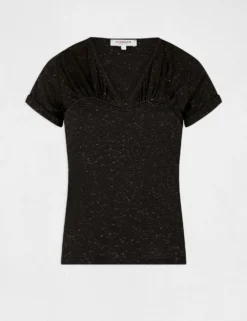 T-shirt Manches Courtes Col En V Noir Femme -Mode de Reve Magasin t shirt manches courtes col en v noir femme vue3 32536300945900100