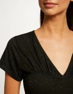 T-shirt Manches Courtes Col En V Noir Femme -Mode de Reve Magasin t shirt manches courtes col en v noir femme vue4 32536300945900100