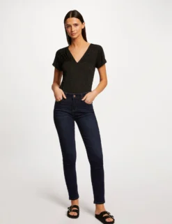 T-shirt Manches Courtes Col En V Noir Femme -Mode de Reve Magasin t shirt manches courtes col en v noir femme vue5 32536300945900100