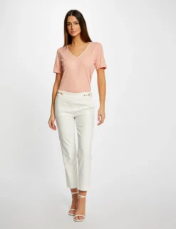 T-shirt Manches Courtes Col En V Rose Moyen Femme -Mode de Reve Magasin t shirt manches courtes col en v rose moyen femme vue5 32536300939110514