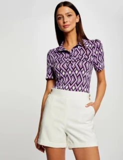 T-shirt Manches Courtes Col Polo Imprimé Multico Femme