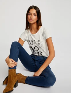 T-shirt Manches Courtes Ecru Femme