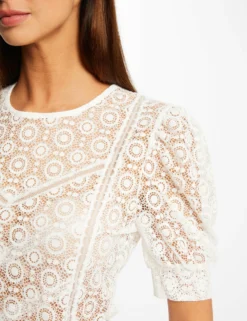 T-shirt Manches Courtes En Dentelle Ecru Femme -Mode de Reve Magasin t shirt manches courtes en dentelle ecru femme vue4 32536300928520201