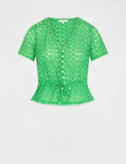 T-shirt Manches Courtes En Dentelle Vert Femme -Mode de Reve Magasin t shirt manches courtes en dentelle vert femme vue3 32536300939230600