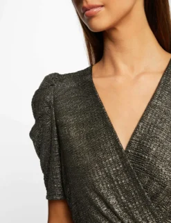 T-shirt Manches Courtes Fils Métallisés Dore Femme -Mode de Reve Magasin t shirt manches courtes fils metallises dore femme vue4 32536300962680401