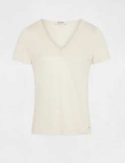 T-shirt Manches Courtes Fils Métallisés Ivoire Femme -Mode de Reve Magasin t shirt manches courtes fils metallises ivoire femme vue3 32536300949210203