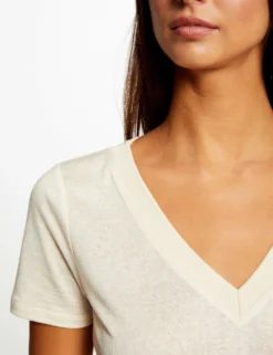 T-shirt Manches Courtes Fils Métallisés Ivoire Femme -Mode de Reve Magasin t shirt manches courtes fils metallises ivoire femme vue4 32536300949210203