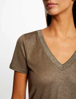 T-shirt Manches Courtes Fils Métallisés Vert Moyen Femme -Mode de Reve Magasin t shirt manches courtes fils metallises vert moyen femme vue4 32536300949210608