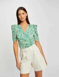 T-shirt Manches Courtes Froncé Imprimé Multico Femme