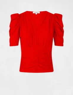 T-shirt Manches Courtes Froncé Rouge Femme -Mode de Reve Magasin t shirt manches courtes fronce rouge femme vue3 32536300959190500