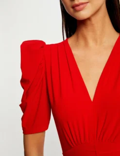 T-shirt Manches Courtes Froncé Rouge Femme -Mode de Reve Magasin t shirt manches courtes fronce rouge femme vue4 32536300959190500