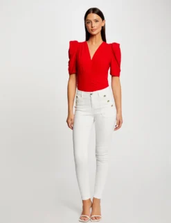 T-shirt Manches Courtes Froncé Rouge Femme -Mode de Reve Magasin t shirt manches courtes fronce rouge femme vue5 32536300959190500