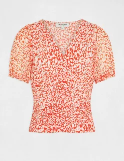 T-shirt Manches Courtes Imprimé Abstrait Orange Femme -Mode de Reve Magasin t shirt manches courtes imprime abstrait orange femme vue3 32536300963850703