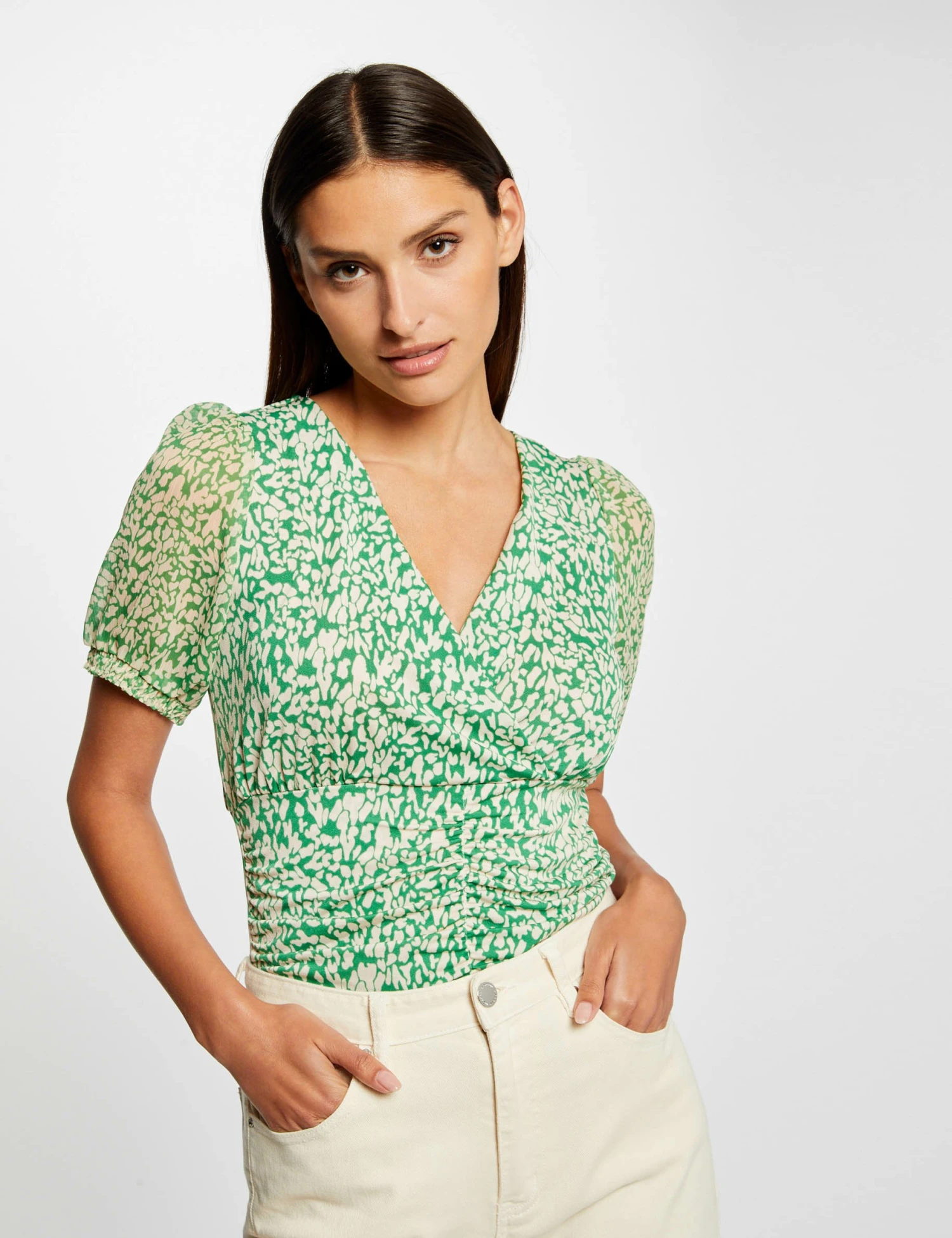 T-shirt Manches Courtes Imprimé Abstrait Vert Femme 1 T-shirt Manches Courtes Imprimé Abstrait Vert Femme