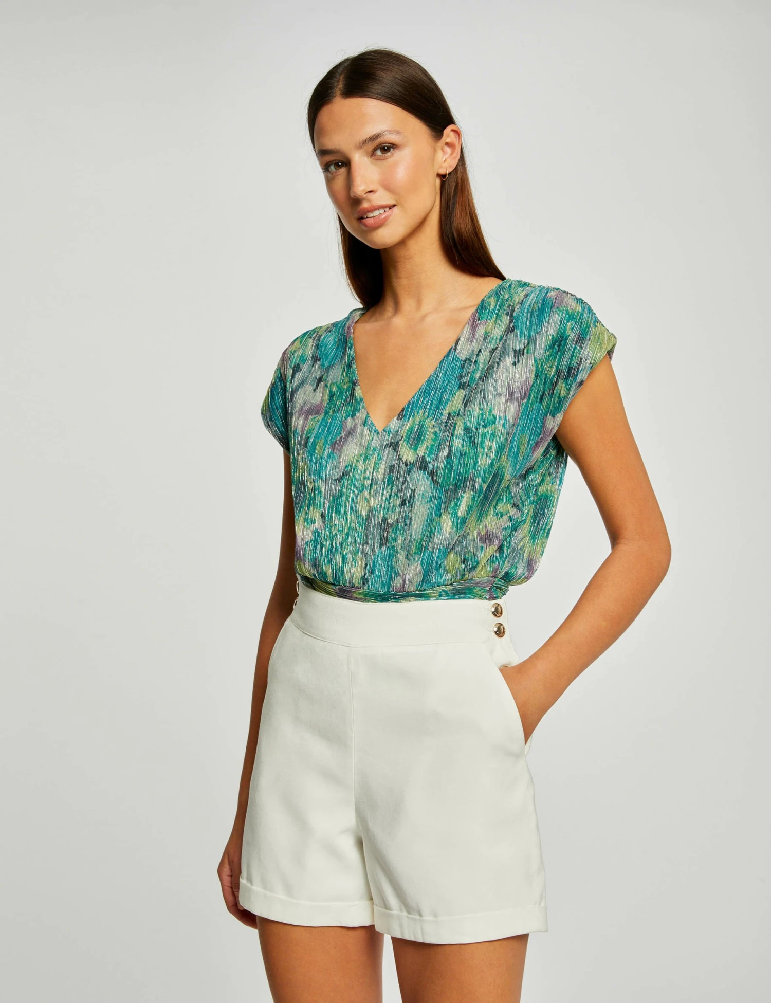 T-shirt Manches Courtes Imprimé Floral Vert Femme 1 T-shirt Manches Courtes Imprimé Floral Vert Femme