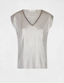 T-shirt Manches Courtes Métallisé Argente Femme -Mode de Reve Magasin t shirt manches courtes metallise argente femme vue3 32536300941820104