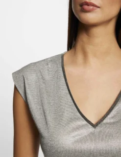 T-shirt Manches Courtes Métallisé Argente Femme -Mode de Reve Magasin t shirt manches courtes metallise argente femme vue4 32536300941820104