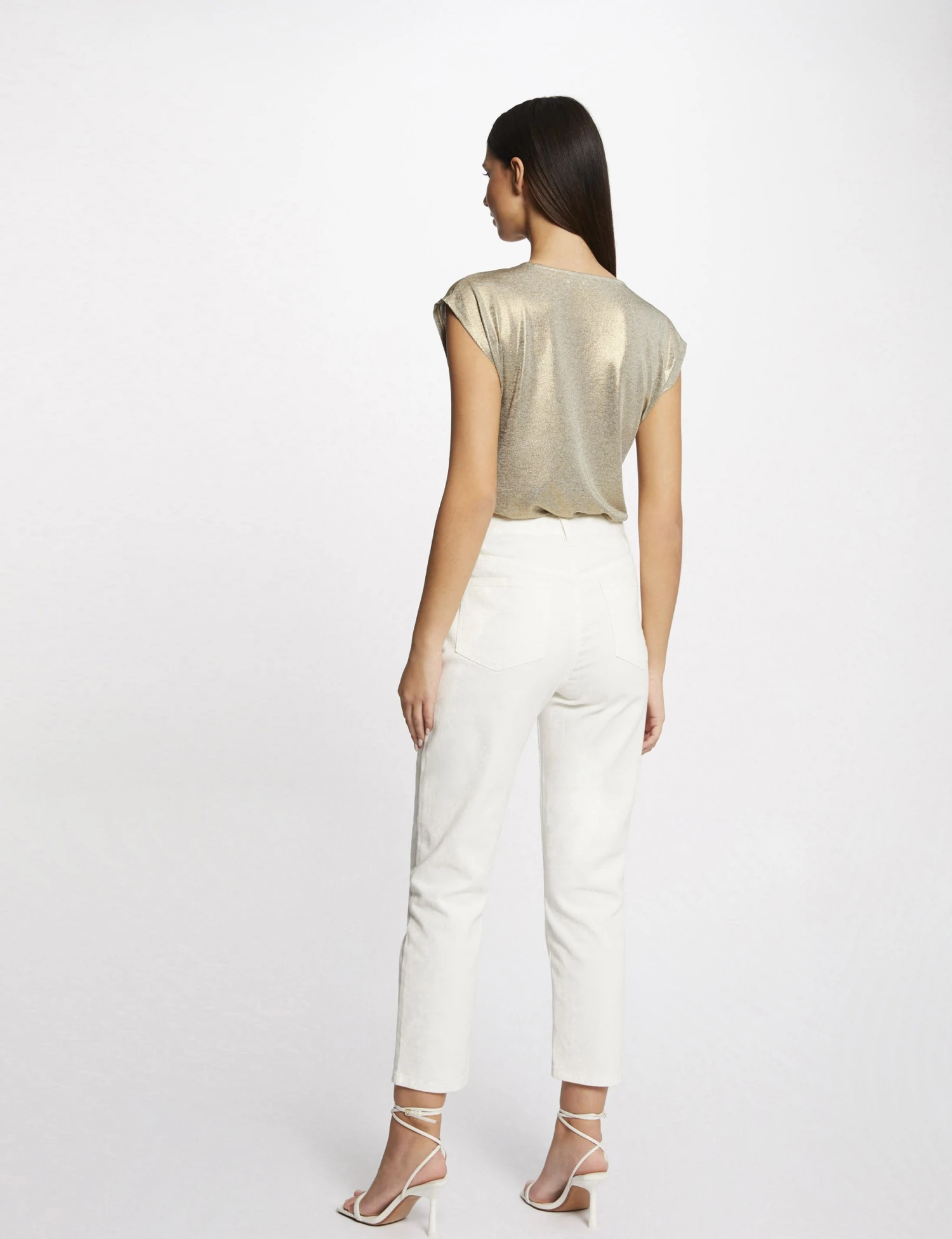 T-shirt Manches Courtes Métallisé Dore Femme 2 T-shirt Manches Courtes Métallisé Dore Femme – Image 2