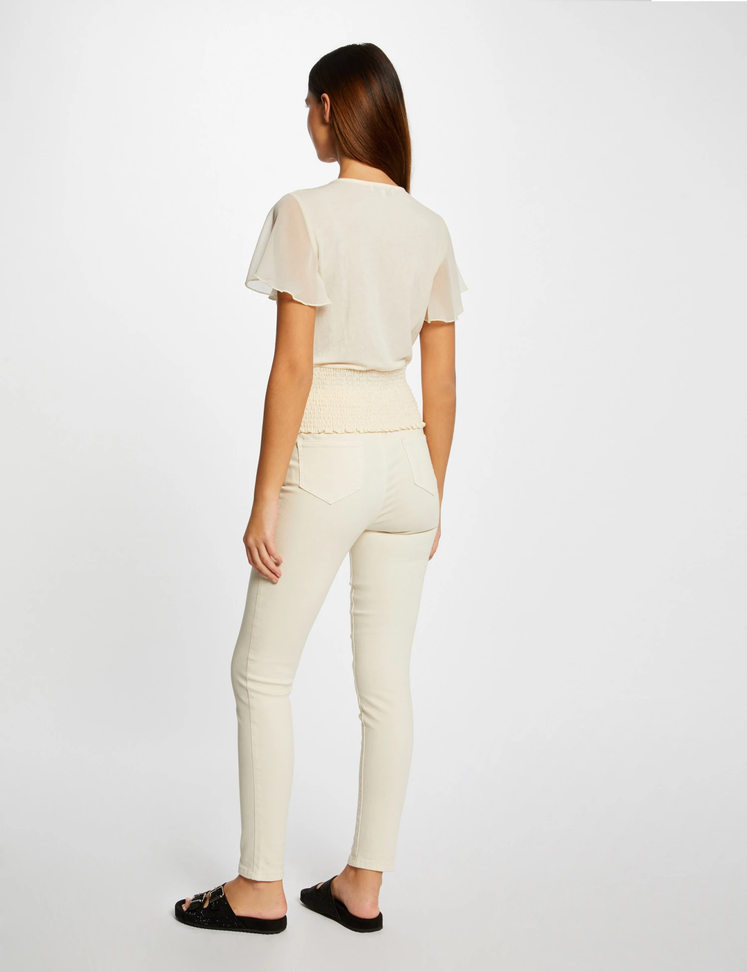 T-shirt Manches Courtes Smocké Ecru Moyen Femme 2 T-shirt Manches Courtes Smocké Ecru Moyen Femme – Image 2