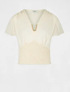 T-shirt Manches Courtes Smocké Ecru Moyen Femme 8 T-shirt Manches Courtes Smocké Ecru Moyen Femme -Mode de Reve Magasin t shirt manches courtes smocke ecru moyen femme vue3 32536300939120213