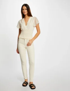 T-shirt Manches Courtes Smocké Ecru Moyen Femme 7 T-shirt Manches Courtes Smocké Ecru Moyen Femme -Mode de Reve Magasin t shirt manches courtes smocke ecru moyen femme vue5 32536300939120213