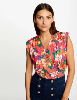 T-shirt Sans Manches Satin Imprimé Multico Femme