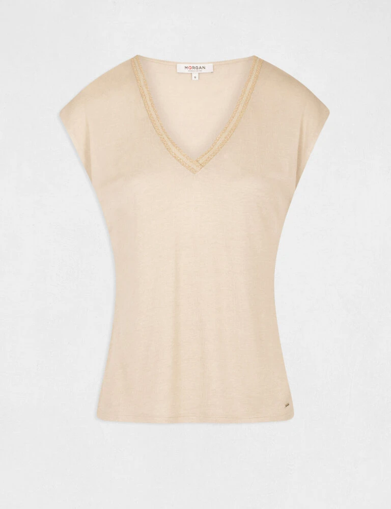 Mode de Reve Magasin 21 Mode de Reve Magasin -Mode de Reve Magasin t shirt manches courtes a details bijoux beige femme vue3 32536300906930202 768x999 1